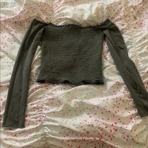 Green off the shoulder smocked top